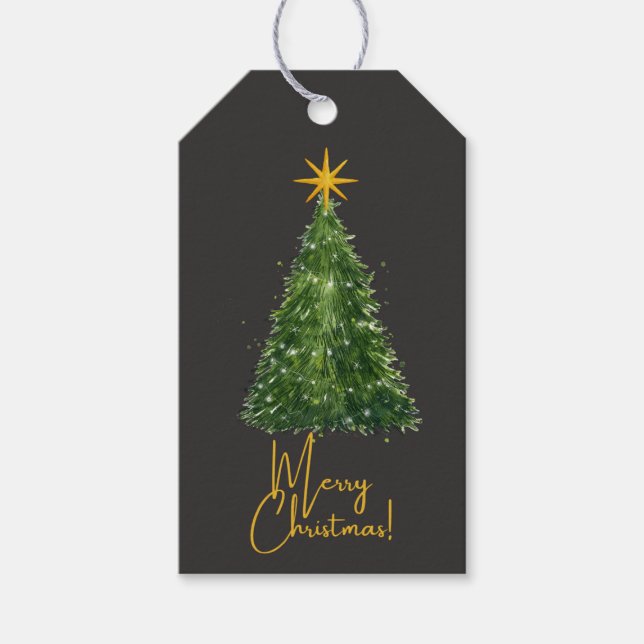 Elegant Black Christmas Tree Gift Tag  (Front)