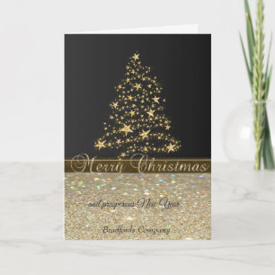 Elegant Black, Christmas Tree,Glittery,Company Holiday Card