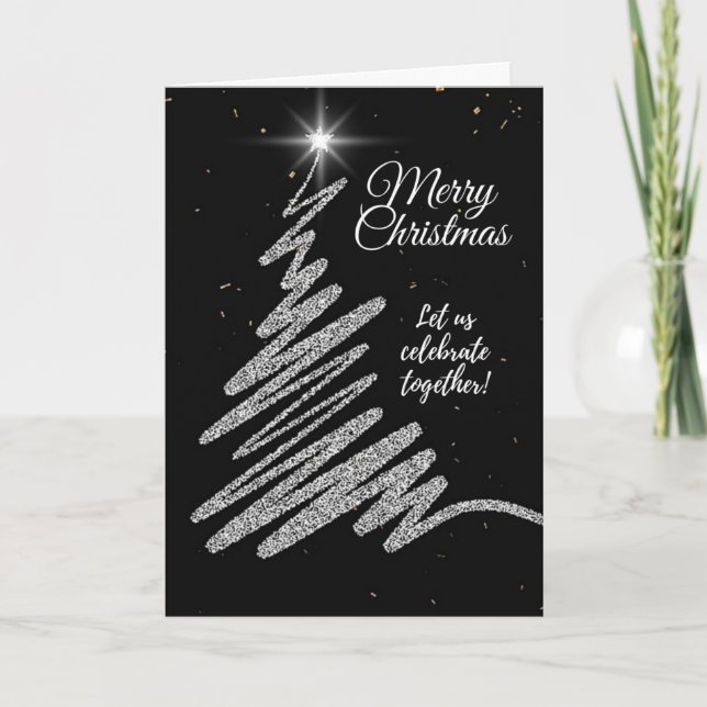 Elegant Black Christmas Tree Greeting Cards (Front)