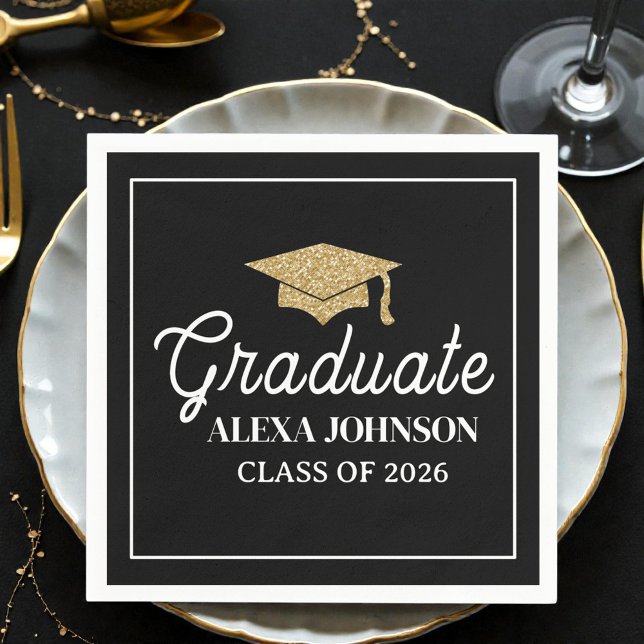 Elegant Black Class Of 2026 Graduation Napkin (Creator Uploaded)