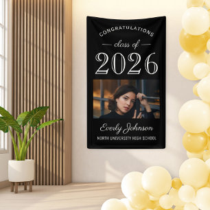 Elegant Black Class of 2026 Photo Graduate Banner