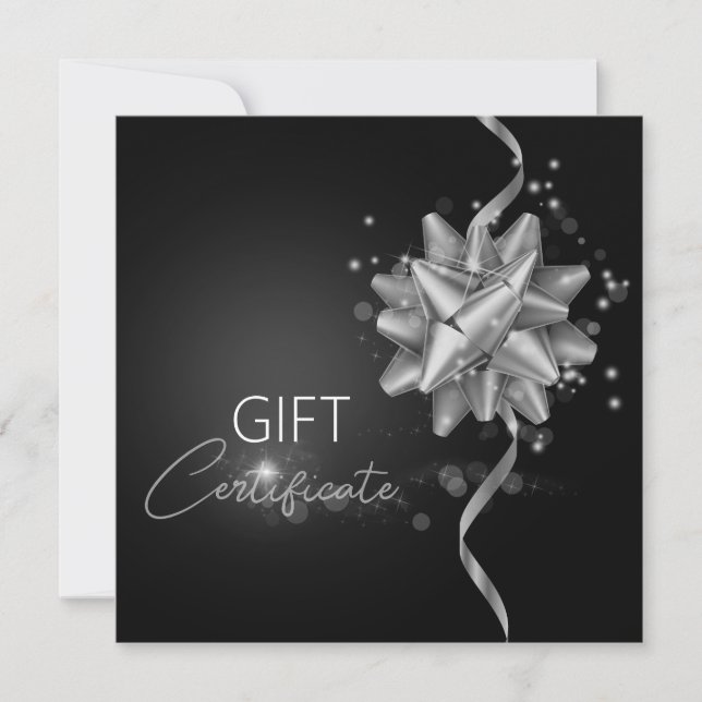 Elegant Black Classy Luminous Silver Bow Gift Card (Front)