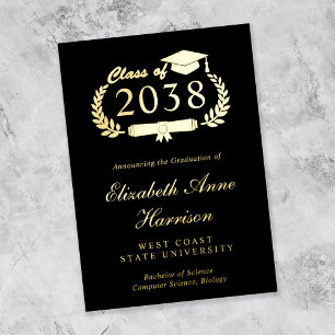 Elegant Black College Graduation Foil Announcement