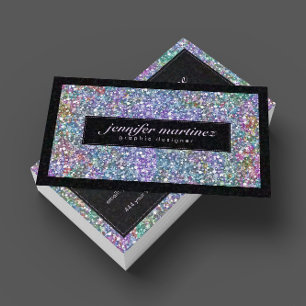 Elegant Black & Colourful Purple Glitter & Sparkle Business Card