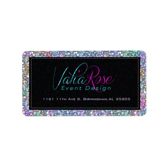 Elegant Black Colourful Purple Glitter & Sparkles Address Label