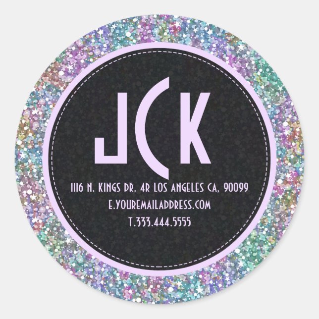 Elegant Black Colourful Purple Glitter & Sparkles  Classic Round Sticker (Front)