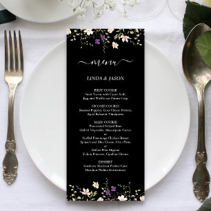 Elegant Black Colourful Wildflowers Floral Wedding Menu