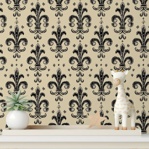 Elegant Black Cream Fleur de Lis Peel and Stick Wallpaper