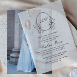 Elegant Black Crest Formal Quinceañera Vellum Invitations