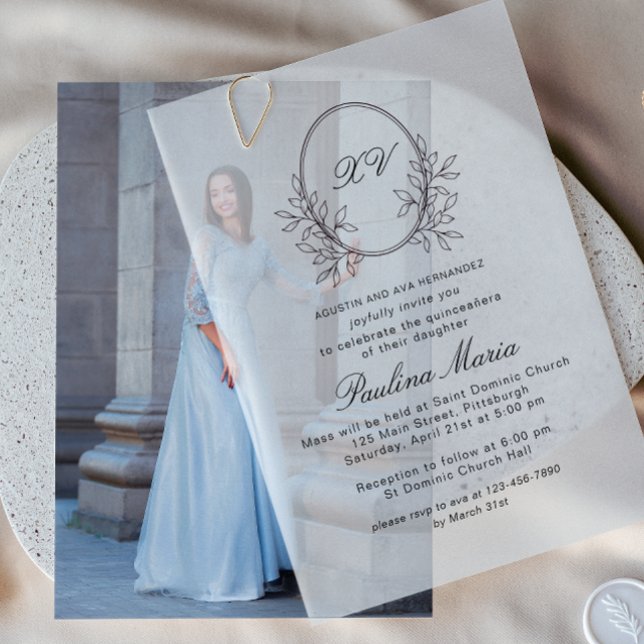 Elegant Black Crest Formal Quinceañera Vellum Invitations (Creator Uploaded)
