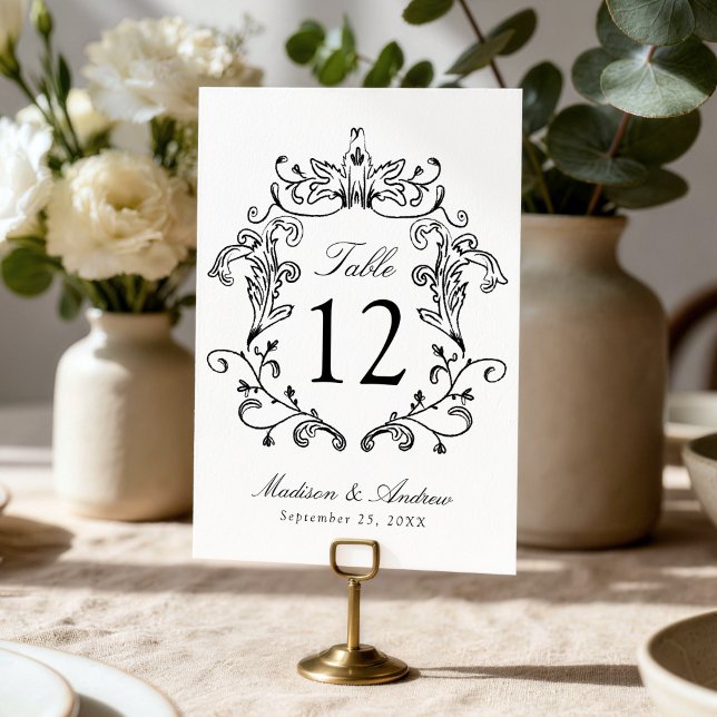 Elegant Black Crest Wedding Table Number (Creator Uploaded)