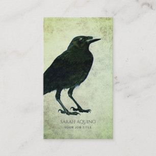 Elegant Black Crow Texture Sage Background Business Card