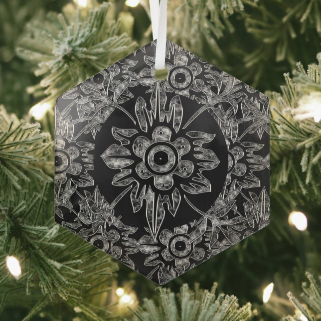 Elegant Black Crystal Christmas Hexagon  Glass Tree Decoration (Insitu)