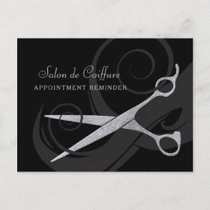 Elegant Black Curls Silver Scissors Appointment Postcard