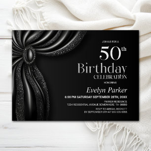 Elegant Black Curtain 50th Birthday Party Invitation