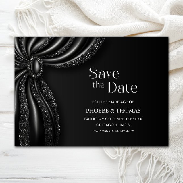 Elegant Black Curtain Wedding Save the Date (Creator Uploaded)