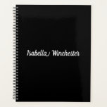 Elegant black custom name text year monogram planner<br><div class="desc">Elegant black custom name text,  year,  number,  initials,  monogram minimalist simple personalised Planner.
Custom white text on black plain solid colour background.</div>
