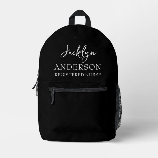 Elegant Black Custom Nurse  Printed Backpack (Front)