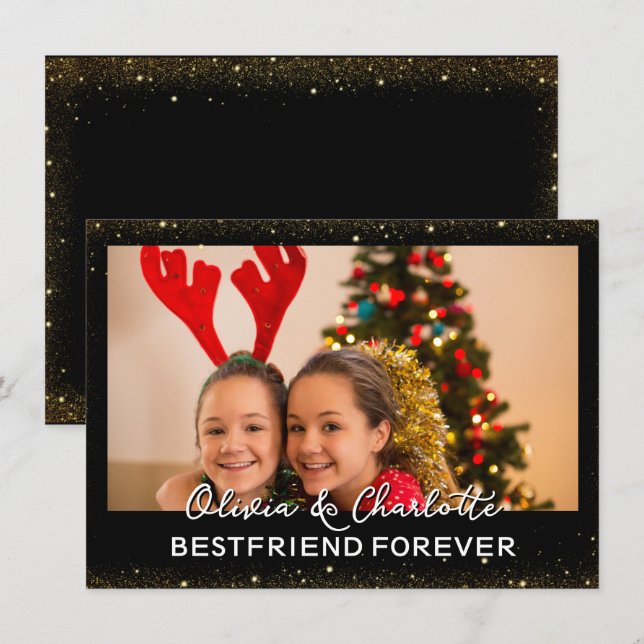 Elegant Black Custom Photo Bestfriend Forever  Holiday Card (Front/Back)