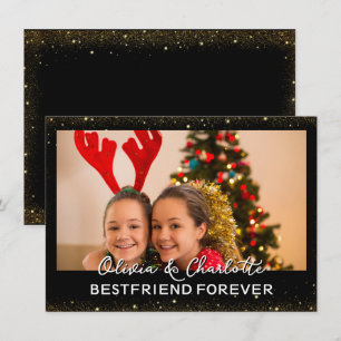 Elegant Black Custom Photo Bestfriend Forever  Holiday Card