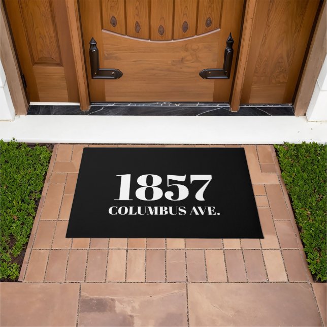 Elegant black custom street address name number doormat (Outdoor)