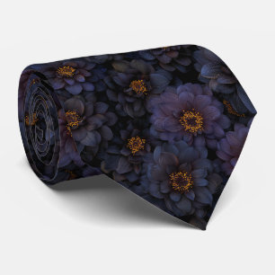Elegant Black Dahlia Floral Pattern Tie