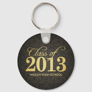 Elegant Black Damask and Gold Class of 2013 Key Ring