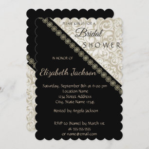 Elegant Black,Damask  Bridal Shower Invitation