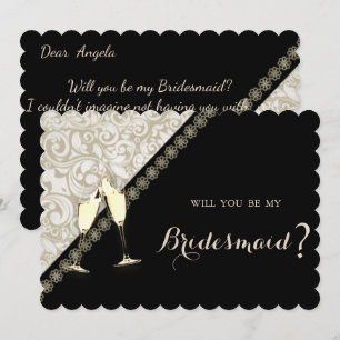 Elegant Black,Damask Bridesmaid Card