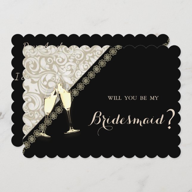 Elegant Black,Damask Bridesmaid Card (Front/Back)