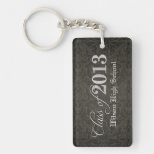 Elegant Black Damask Class of 2013 Graduation Key Ring