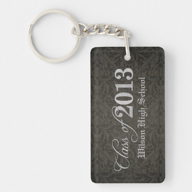 Elegant Black Damask Class of 2013 Graduation Key Ring (Front)