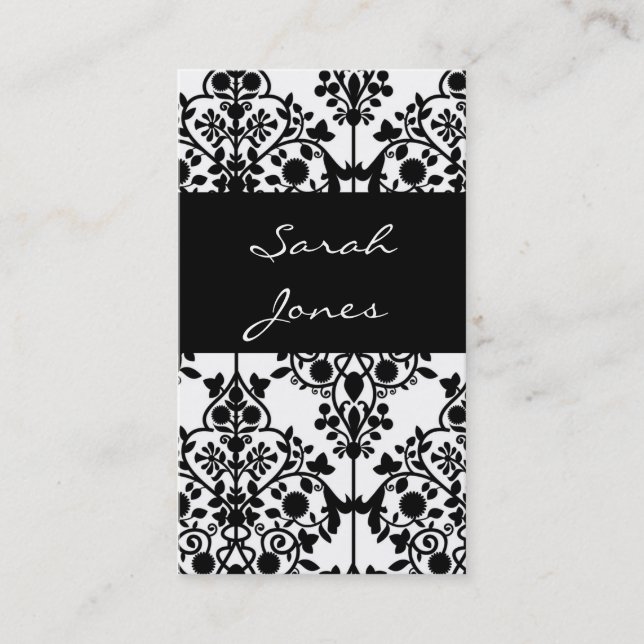 Elegant Black Damask Custom Business Card (Front)