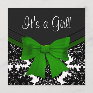 Elegant Black Damask Emerald Green Baby Shower Invitation