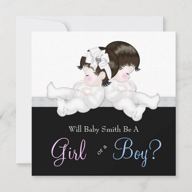 Elegant Black Damask Gender Reveal Shower Invitation (Front)