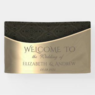 Elegant Black Damask Gold Wedding Banner