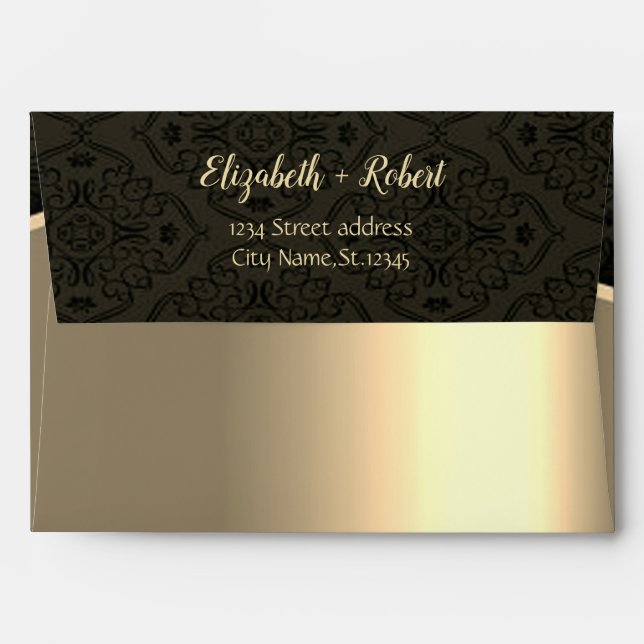 Elegant Black Damask Gold  Wedding Envelope (Back (Top Flap))