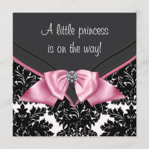 Elegant Black Damask Princess Baby Shower Invitation