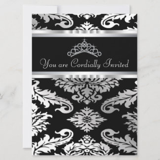 Elegant Black Damask Quinceanera Invitation
