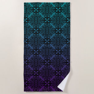 Elegant Black Damask Teal And Purple Ombre Beach Towel