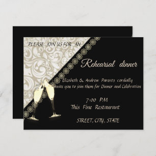 Elegant Black,Damask Weddi Rehearsal Dinner Invitation