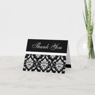 Elegant Black Damask Wedding Monogram Thank You Card