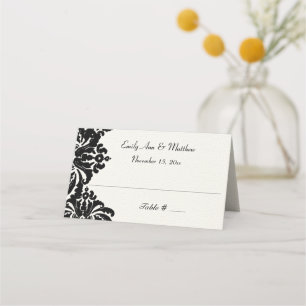 Elegant Black Damask Wedding Place Cards