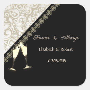 Elegant Black,Damask  Wedding Square Sticker