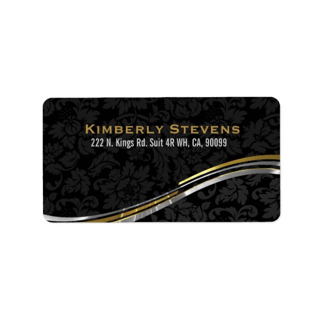 Elegant Black Damasks Gold And Silver Accents 2 Label (Front)