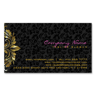 Elegant Black Damasks Gold Floral Lace 2 Magnetic Business Card