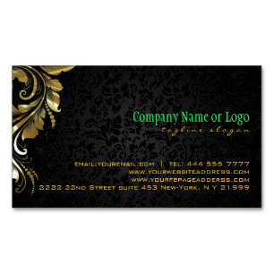 Elegant Black Damasks Gold Floral Lace 4 Magnetic Business Card