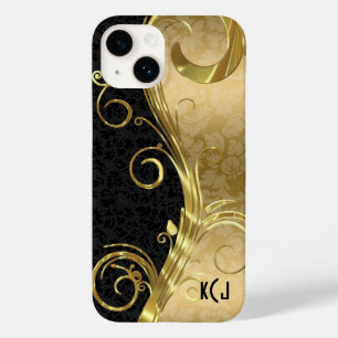 Elegant Black Damasks Gold Swirls Case-Mate iPhone 14 Case