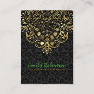 Elegant Black Damasks Gold Vintage Lace Business Card