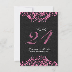 Elegant Black Damasks & Pink Floral Lace Invitation